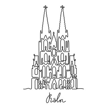 Koln, The Cologne Cathedral continuous line vector illustration