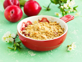 Plum crumble with almond crumb.