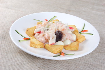 meat dumplings with cottage cheese and ham