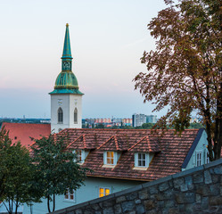 Obraz premium Bratislava, Slovakia - September, 2015: Cityscape of Bratislava at summer evening, view from the hill of Bratislava castle