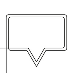 Continuous line drawing of speech bubble, Black and white vector minimalistic linear rectangular shape made of one line