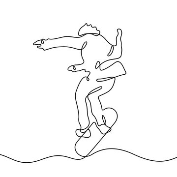 recommend clip art: Skater continuous line vector sketch