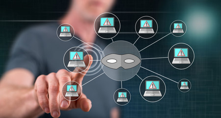 Man touching a cyber attack concept