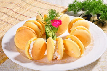pancakes with salmon and sour cream