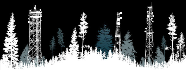 repeating towers in light forest