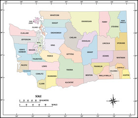 washington state outline administrative and political vector map in color