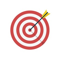 Target with arrow icon. Template design for competition winning, goal achievement, victory and business. Concept target market, audience, group, consumer.