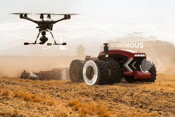 Autonomous tractor and drone © scharfsinn86