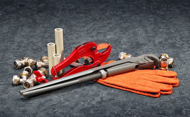 Naklejka premium Hand tools and spare parts for waterworks