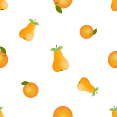 Juicy orange and ripe pear summer seamless pattern