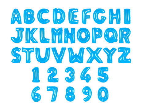 English alphabet and numerals blue color