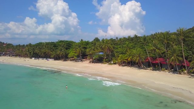 Aerial Tahailand: Haad Rin beach line, taxi boats area, view from the drone, koh Phangan island