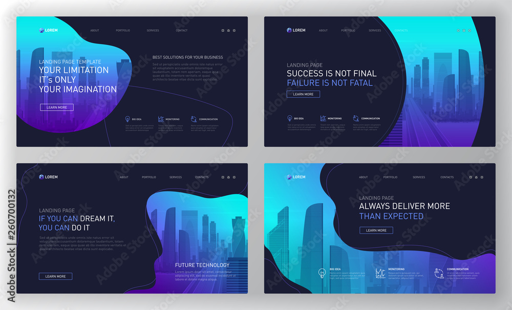 Wall mural landing page templates set for business website. modern web page design concept layout for website. 