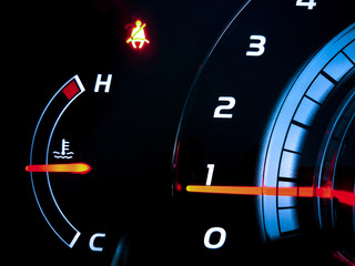 Close up of car dashboard in the dark