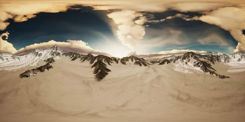 Photo sur Plexiglas Cho Oyu VR 360 Rays of Sunset on the Tops of the Mountains