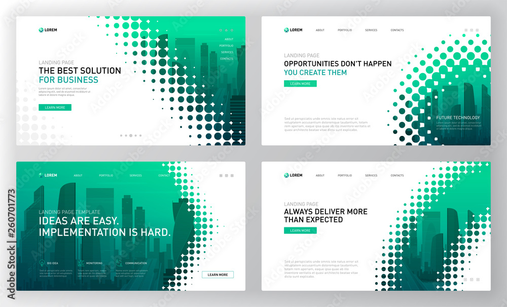 Wall mural landing page template for business and construction. modern web page design concept layout for websi