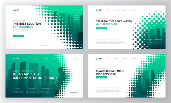 Landing Page Template For Business And Construction. Modern Web Page Design Concept Layout For Website, Powerpoint Template, Keynote Presentation, Facebook Banner, Brochure Cover, Annual Report.