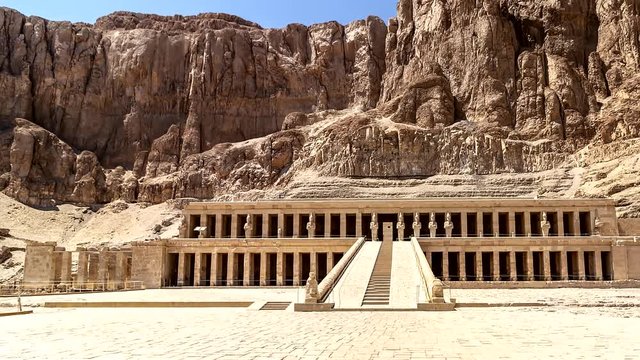 The Mortuary Temple of Hatshepsut, also known as the Djeser-Djeseru. Built for the Eighteenth Dynasty pharaoh Hatshepsut, it is located beneath the cliffs at Deir el-Baharinear the Valley of the Kings