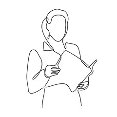 Business lady holding folder continuous line vector illustration