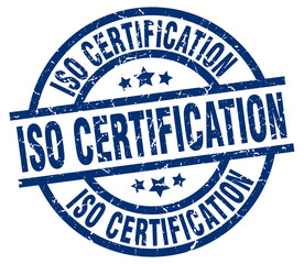 iso certification blue round grunge stamp