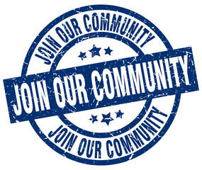 join our community blue round grunge stamp