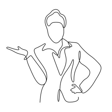 recommend clip art: Business woman continuous line vector illustration