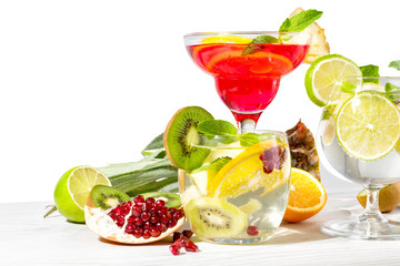 Fruit cocktails closeup on white isolated background