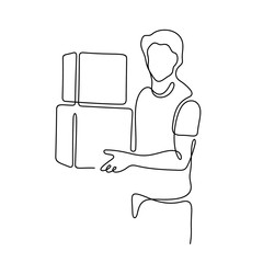 Man holding boxes continuous line vector illustration