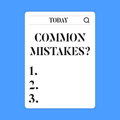 Conceptual hand writing showing Common Mistakes question. Concept meaning repeat act or judgement misguided or wrong Search Bar with Magnifying Glass Icon photo on White Screen