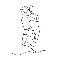 Cheerful young dancing girl continuous line vector sketch