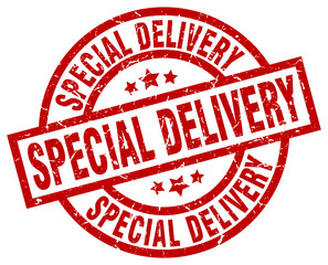 special delivery round red grunge stamp