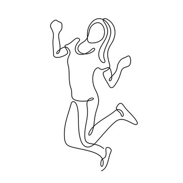 recommend clip art: Happy jumping woman continuous line vector sketch