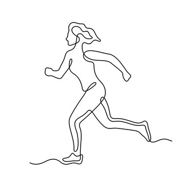 recommend clip art: Running woman continuous line vector illustration