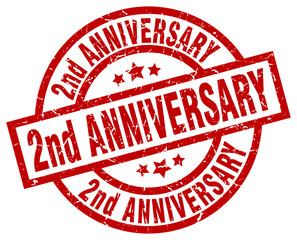 2nd anniversary round red grunge stamp