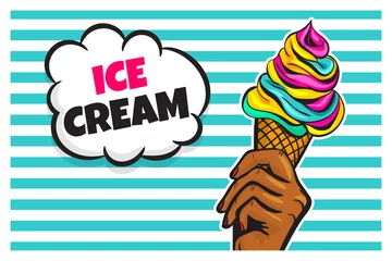 Schwarze Frau Hand halten Kegel Eis Pop-Art © Kapitosh