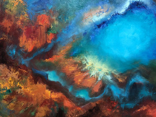 Abstract painting in earth colors, view from space. Original artwork. oil on canvas