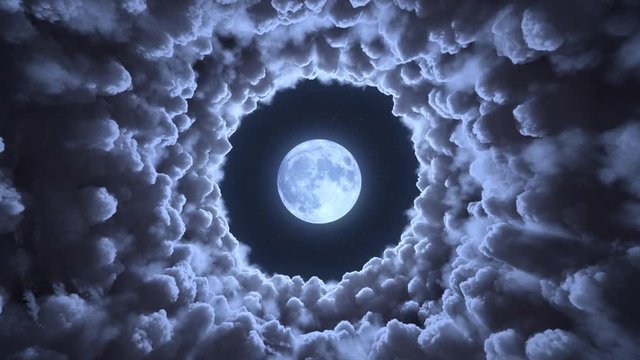 Tunnel in the clouds to moon