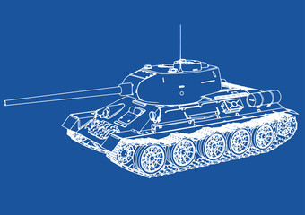 drawing of a tank on a blue background.vector