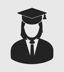 Female graduate student icon with gown and cap. Flat style vector EPS.