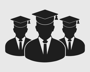 Graduate Student Team Icon. Male symbols with cap on head. Flat style vector EPS.