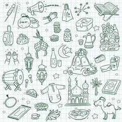 Hand drawn Eid Mubarak element collection, Alloohuakbar is mean God is greater