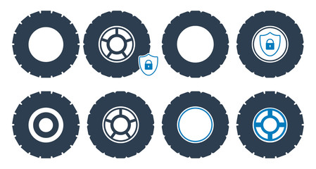 Tire and wheel icon set. Flat style vector EPS.