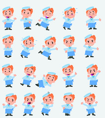 Cartoon character chef. Set with different postures, attitudes and poses, doing different activities in isolated vector illustrations.