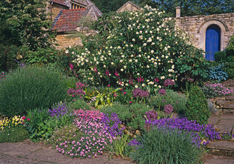 Colourful Summer flower bed in the Walled Garden of a country house
