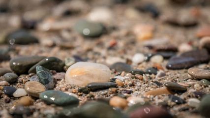 shimmering wet stones and pebbles on the beach