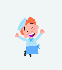 Chef jumping for joy.