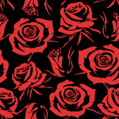 Naadloos bloemenpatroon met bloemen - rode rozen op een zwarte achtergrond