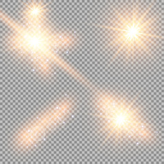 Vector illustration of abstract flare light rays. A set of stars, light and radiance, rays and brightness. Glow light effect. Vector illustration. Christmas flash Concept