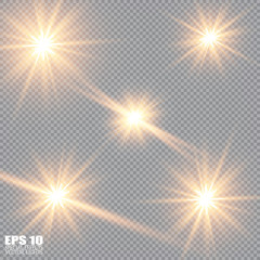Vector illustration of abstract flare light rays. A set of stars, light and radiance, rays and brightness. Glow light effect. Vector illustration. Christmas flash Concept