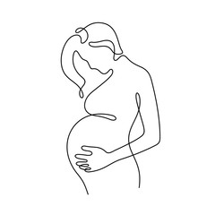 Pregnant woman continuous line vector illustration